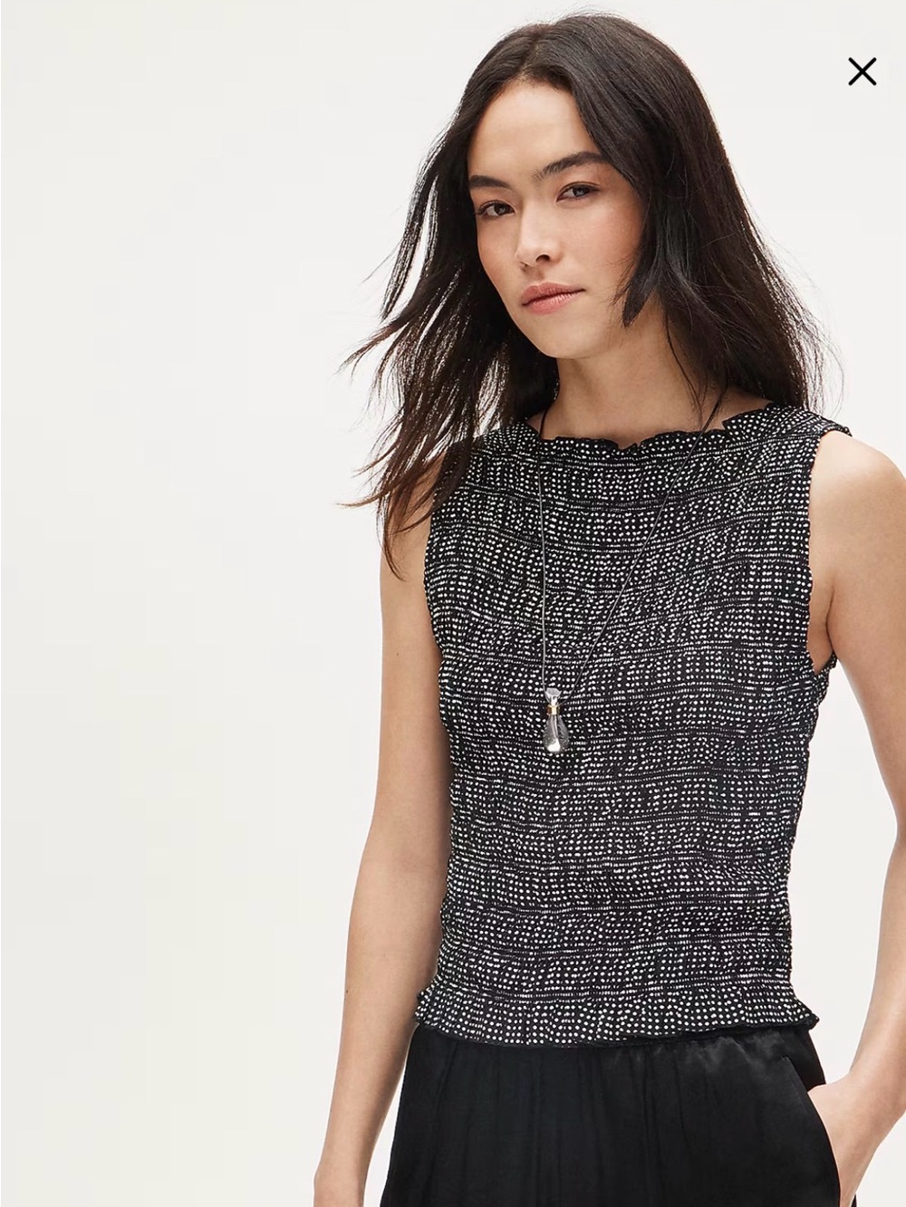 J. Crew Black Smocked Tank with White Dot Texture